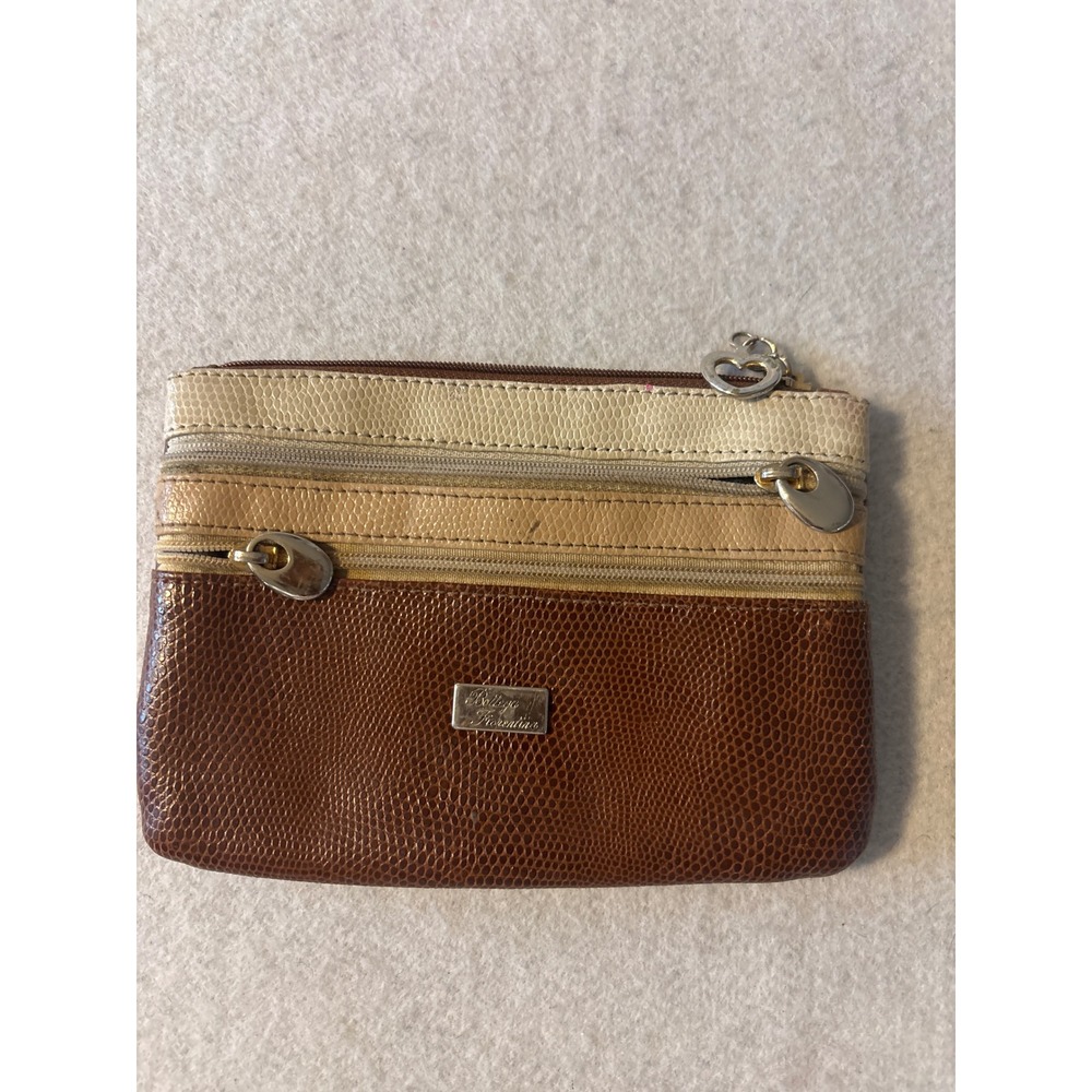 Bottega Fiorentina‎ Pouch Brown Lizard Embossed Leather Italy Good Multi-Zip